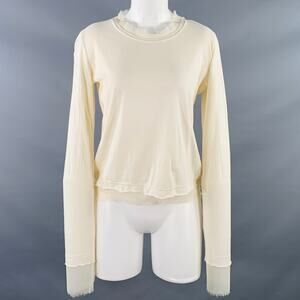 PEACHOO+KREJBERG Size S Cream Cotton Silk Contrast Trim Casual Top
